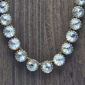 J. Crew Rhinestone Necklace Singel Strand Brass Tone Metal Statement Costume